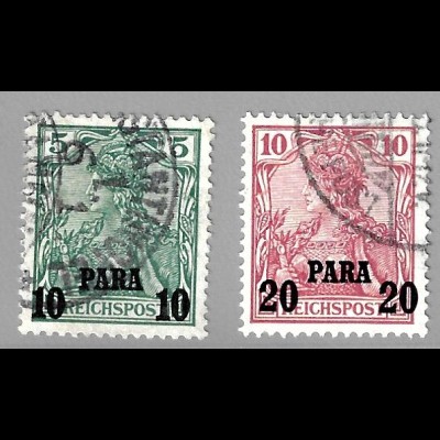 Deutsche Post in der Türkei: 1902, 10 Para auf 5 Pfg. und 20 Para auf 10 Pfg.