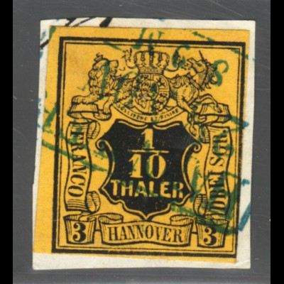 Hannover: 1851, 1/10 Taler, Briefstück, rechts berührt, Ra3 "Hannover", 