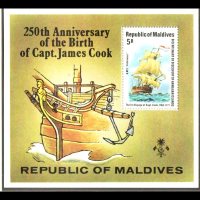 Malediven: 1978, Blockausgabe James Cook (Historisches Segelschiff)