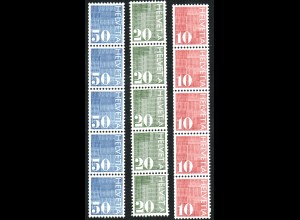 Schweiz: 1970, Ziffern komplett (Rollenmarken als Fünferstreifen mit Zählnummer oben)