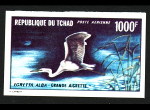 Tschad: 1971, Silberreiher 1000 Fr. (ungezähnt, nicht frankaturgültig)