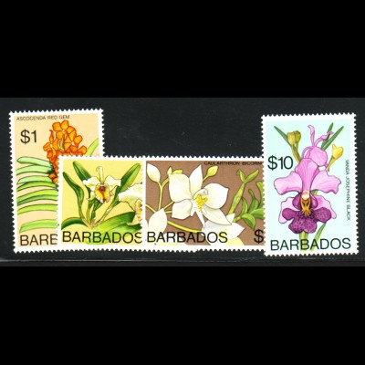 Barbados: 1974, Freimarken Orchideen, nur Höchstwerte 1 bis 10 $