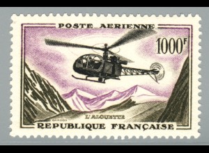 Frankreich: 1958, Hubschrauber 1000 Fr. (minimale Gummibeeinträchtigung) 