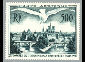 Frankreich: 1947, Weltpostverein 500 Fr. (Höchstwert mit Falz)