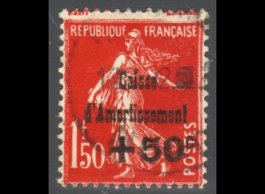 Frankreich: 1931, Staatsschuldentilgungskasse + 50 C. auf 1,50 Fr. dunkelrot 