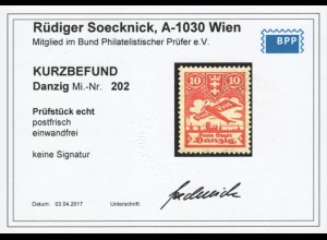 Danzig: 1924, Flugpostausgabe Eindecker 10 Pfg. postfrisch (Kurzbefund BPP)