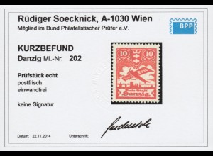 Danzig: 1924, Flugpostausgabe Eindecker 10 Pfg. postfrisch (Kurzbefund BPP)