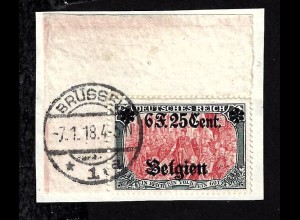 Landespost Belgien: 1916, 6 F. 25 C. auf 5 Mk. Eckrand oben links (Briefstück)
