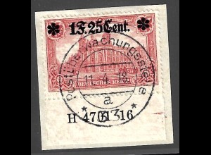 Etappengebiet West: 1916, 1 F. 25 Cent. mit Aufdruck-HAN 4701.16 (Briefstück)