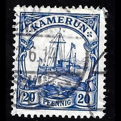 Kamerun: 1905/19, Kaiserjacht mit WZ 20 Pfg. (Friedensdr., gepr. BPP 2. Wahl)