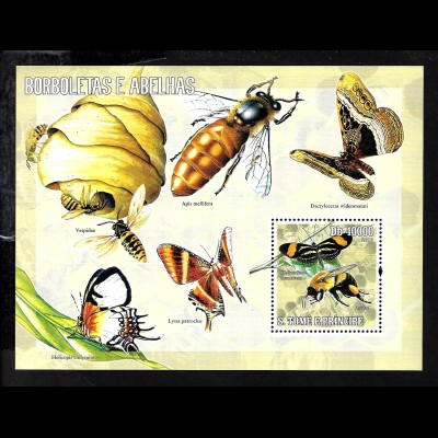 Sao Thome und Principe: 2006, Blockausgabe Schmetterling und Biene