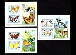 Tschad: 2003, Blocksatz Schmetterlinge (ungezähnt, 3 Blockausgaben, M€ 60,-)