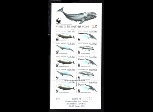 Südafrika: 1998, Markenheftchen Wale (WWF-Ausgabe)