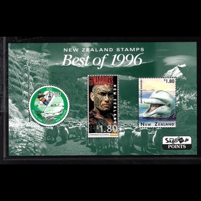 Neuseeland: 1996, Blockausg. Schönste Briefmarken, Motiv Delfin, Segeln, Kino)