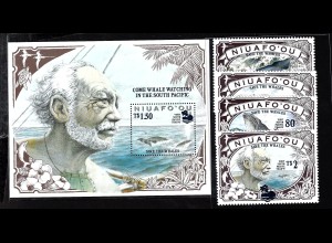 Tonga – Niuafou-Inseln: 1995, Überdruckausgabe Wale (Satz und Blockausgabe)