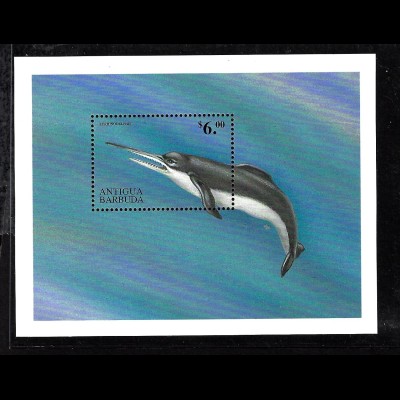 Antigua und Barbuda: 1999, Block Prähistorische Tiere (Delfin, Einzelstück)