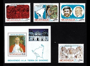 Nicaragua: 1983, Besuch von Papst Johannes Paul II. (Satz und Blockausgabe) 