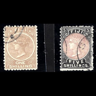 Fidschi-Inseln: 1881, Freimarken Königin Victoria 1 und 5 Sh. 