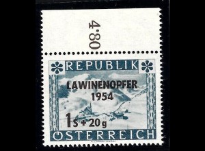 Österreich: 1954, Lawinenunglück, Aufdruckplattenfehler: "Krallen-L" 