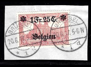 Landespost Belgien: 1914, 1. Überdruckausgabe 1 Fr. 25 C. (Briefstück)